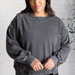 Quick Fix Mineral Wash Crew Neck Pullover in Black Tops   