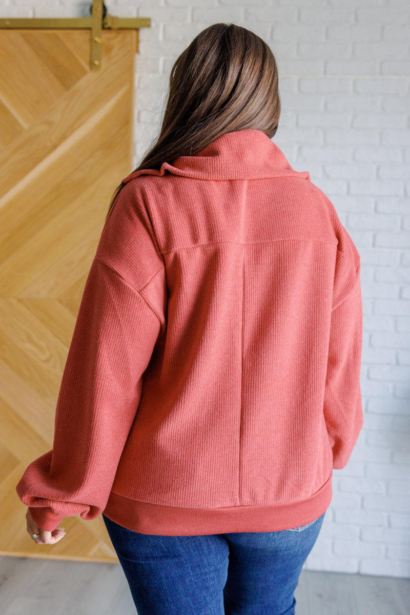 Quite the Impression Half Zip Pullover in Rust - Three Mad Hatters Mercantile 