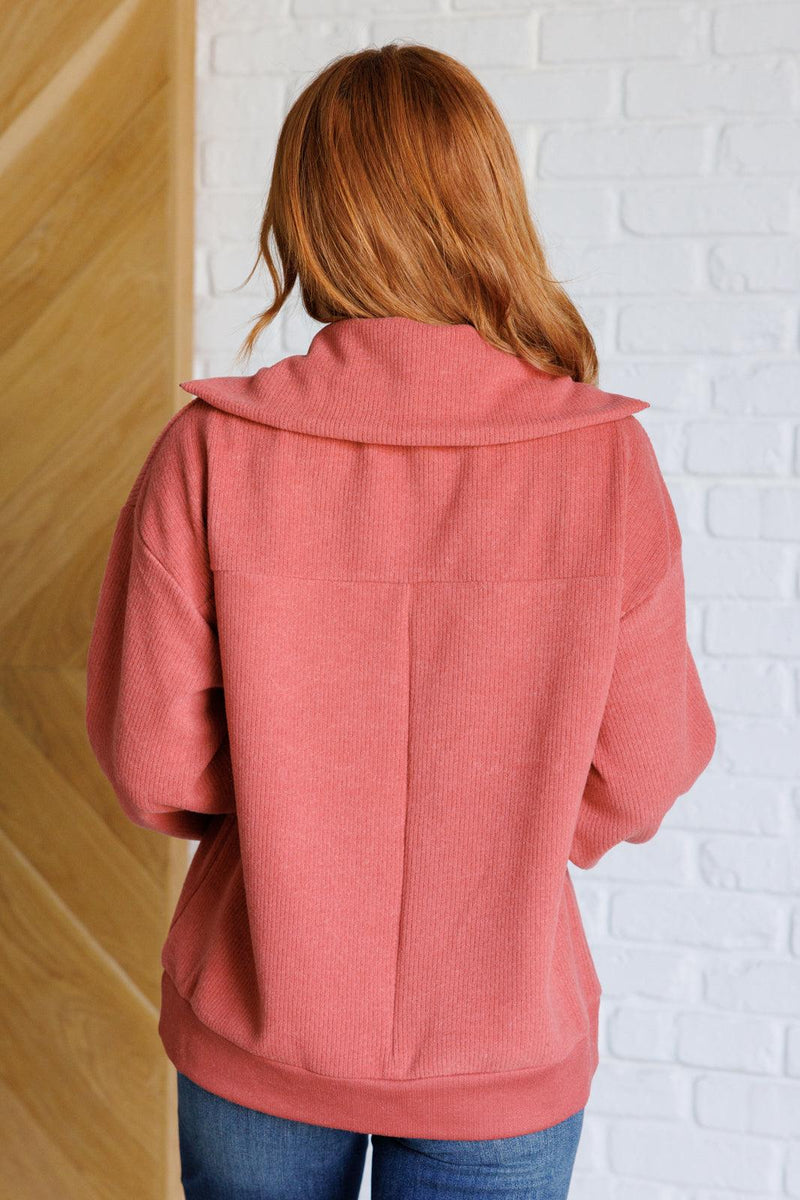Quite the Impression Half Zip Pullover in Rust - Three Mad Hatters Mercantile 