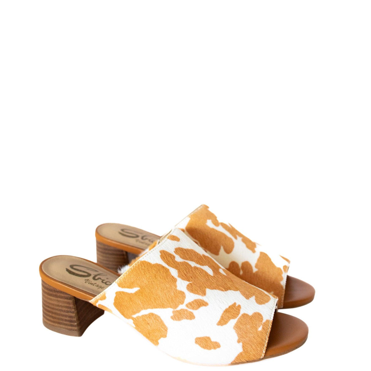 Richwood Peep Toe Tan and White Cowhide Slide - Three Mad Hatters Mercantile 