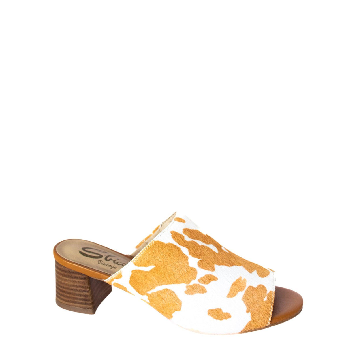 Richwood Peep Toe Tan and White Cowhide Slide - Three Mad Hatters Mercantile 