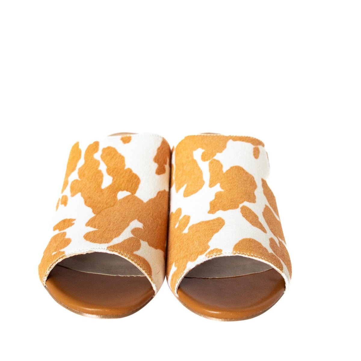 Richwood Peep Toe Tan and White Cowhide Slide - Three Mad Hatters Mercantile 