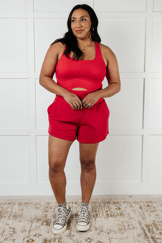 Raising Heart Rate Cutout Runsie In True Red Athleisure