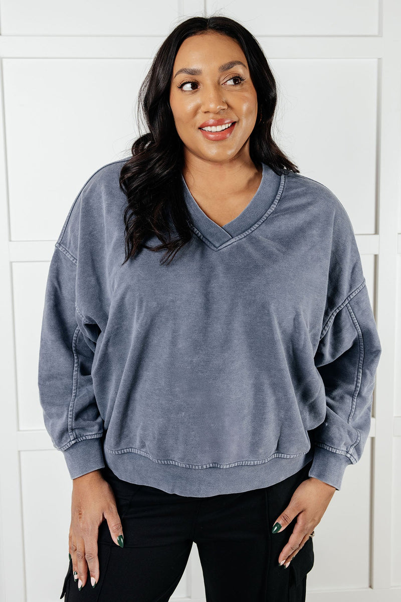 Rep Ready Mineral Wash French Terry Pullover in Blue Athleisure