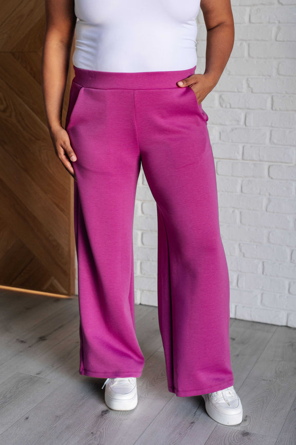 Resort Travel Wide Leg Crop Pant in Magenta Athleisure   