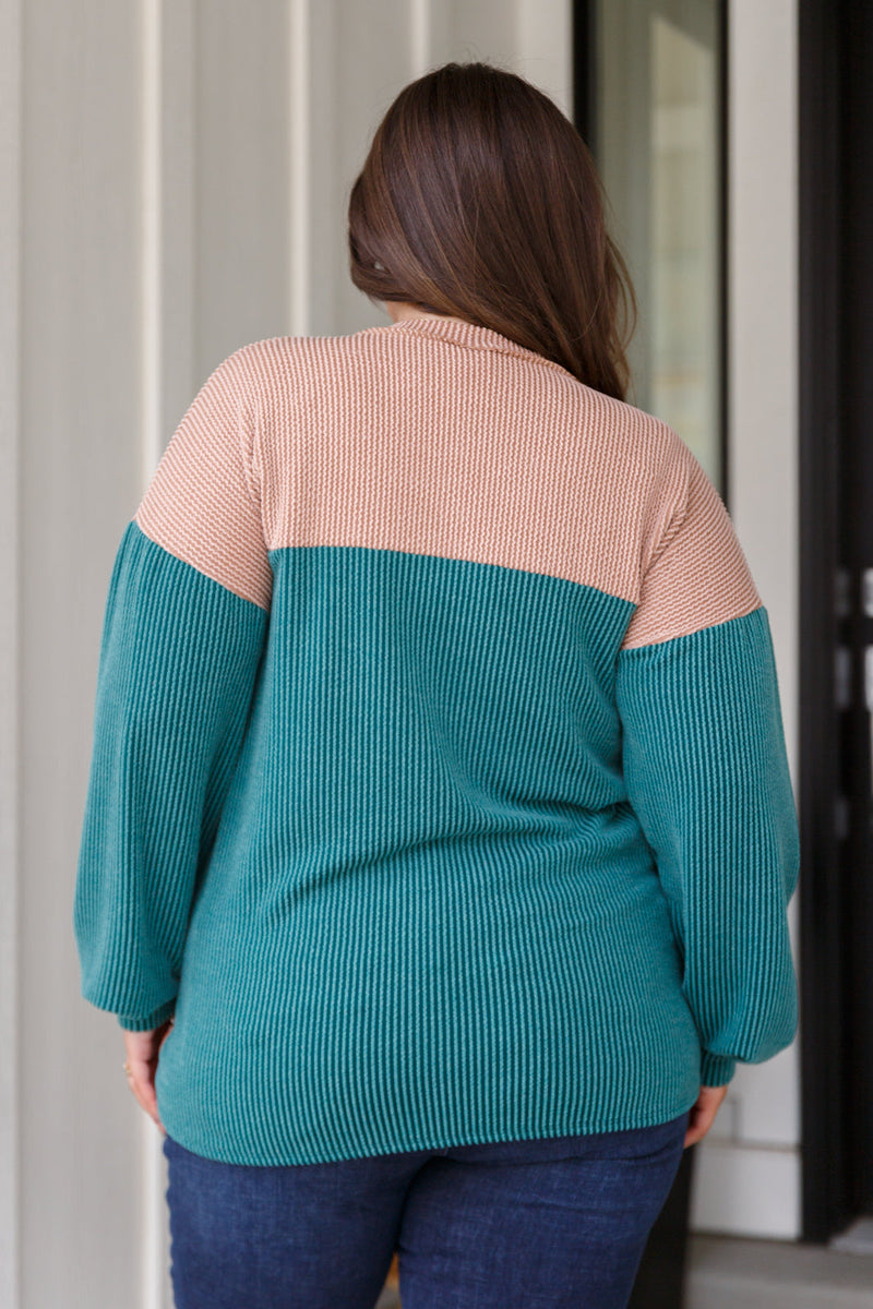 Retro and Ribbed Floral Color Block Top Tops   