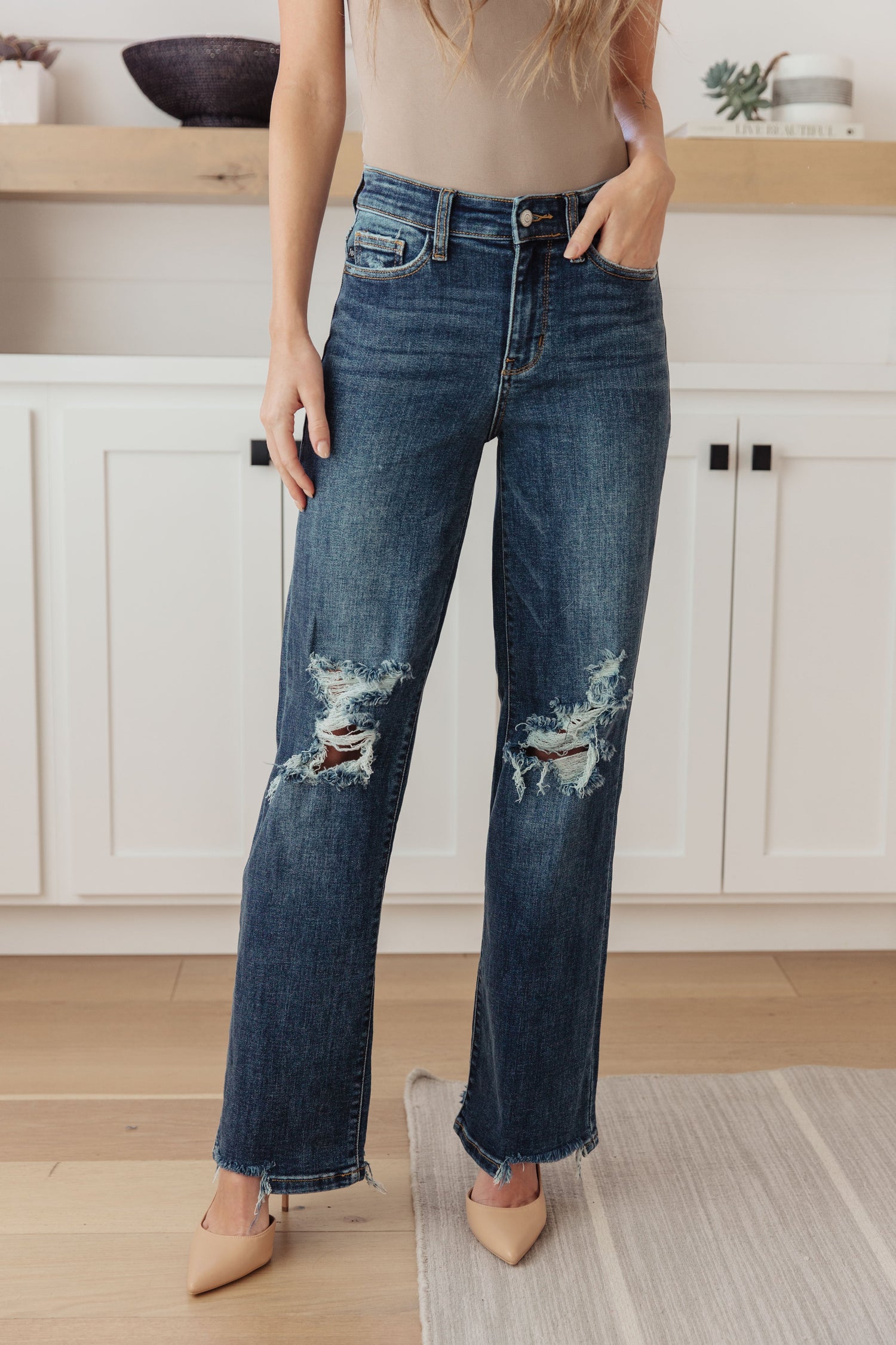 Judy Blue- Rose High Rise 90's Straight Womens Straight Leg Jeans   