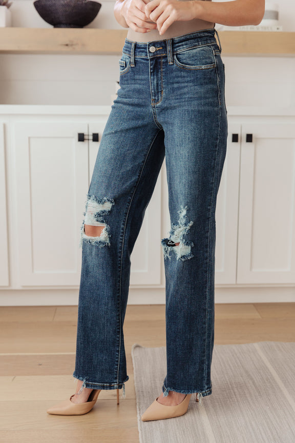 Judy Blue- Rose High Rise 90's Straight Womens Straight Leg Jeans   