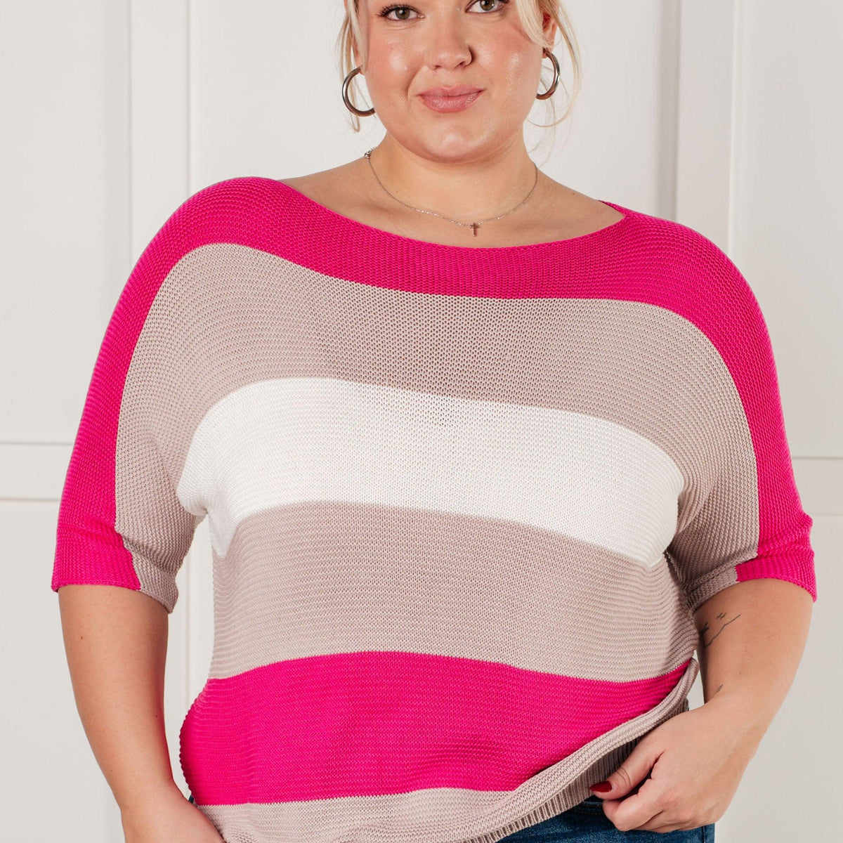 Rows Of Rose Short Sleeve Knit Top Womens Tops