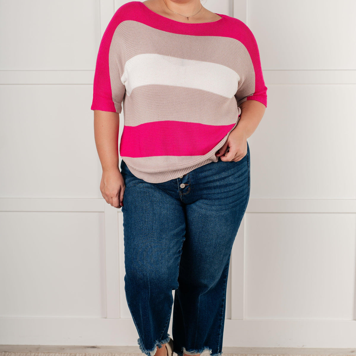 Rows Of Rose Short Sleeve Knit Top Womens Tops