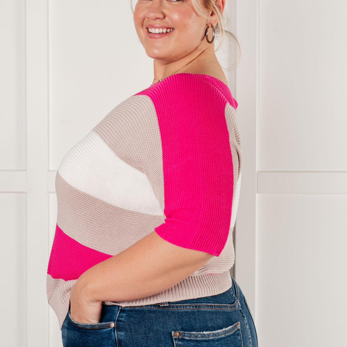 Rows Of Rose Short Sleeve Knit Top Womens Tops