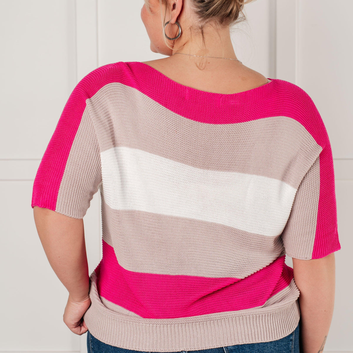 Rows Of Rose Short Sleeve Knit Top Womens Tops