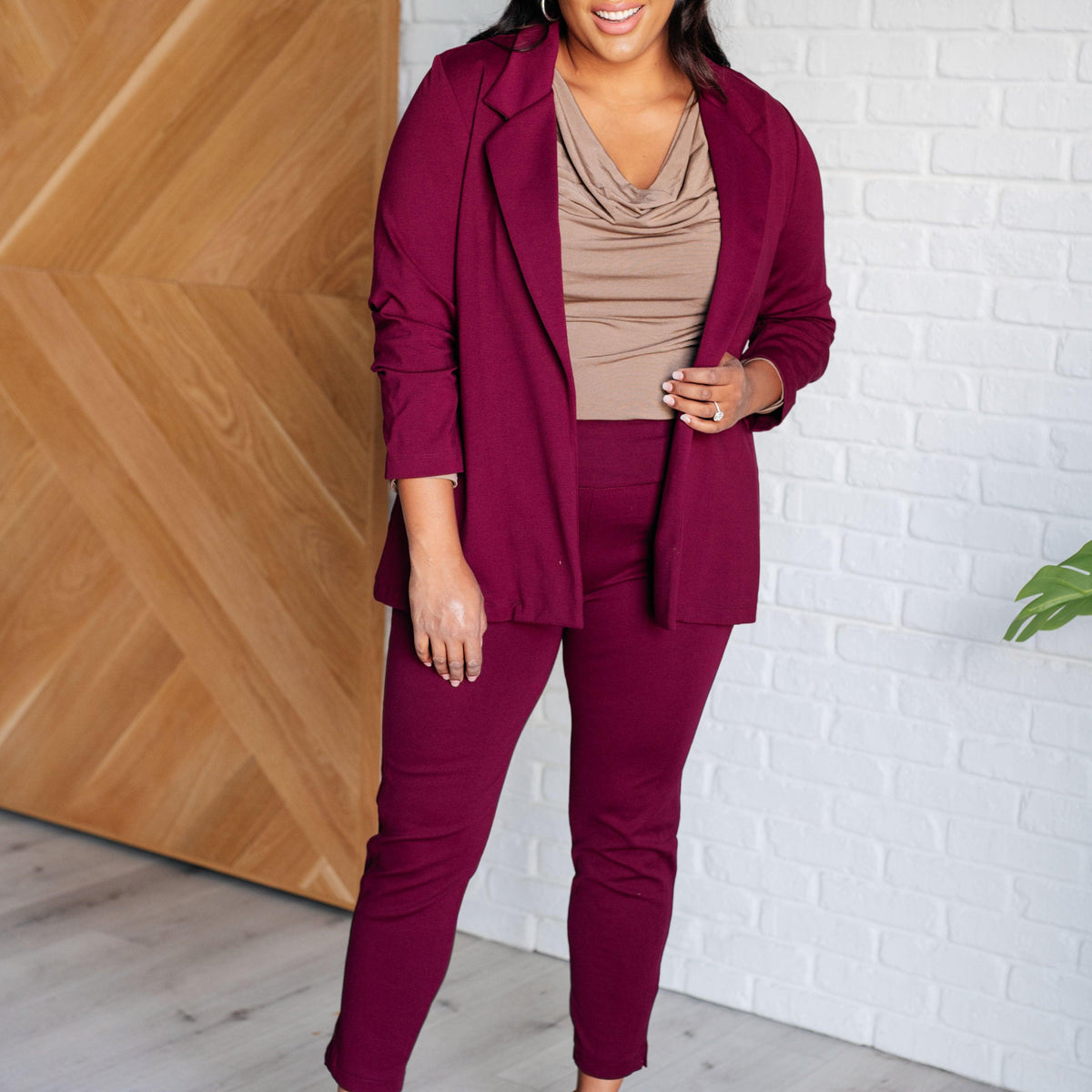Magic Ankle Crop Skinny Pants in Wine - Three Mad Hatters Mercantile 