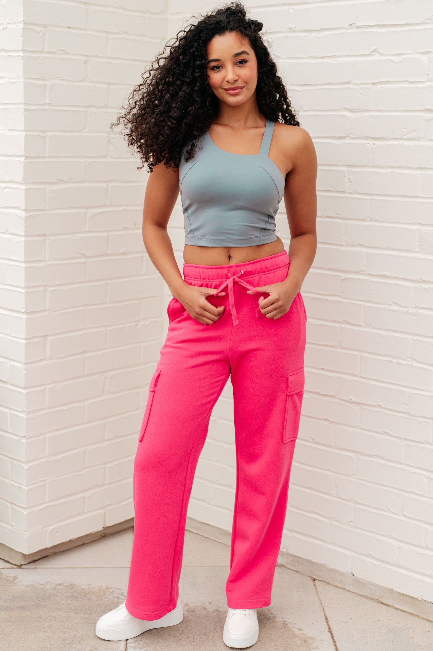 Run, Don't Walk Cargo Sweatpants in Flamingo Pink Womens Athleisure   