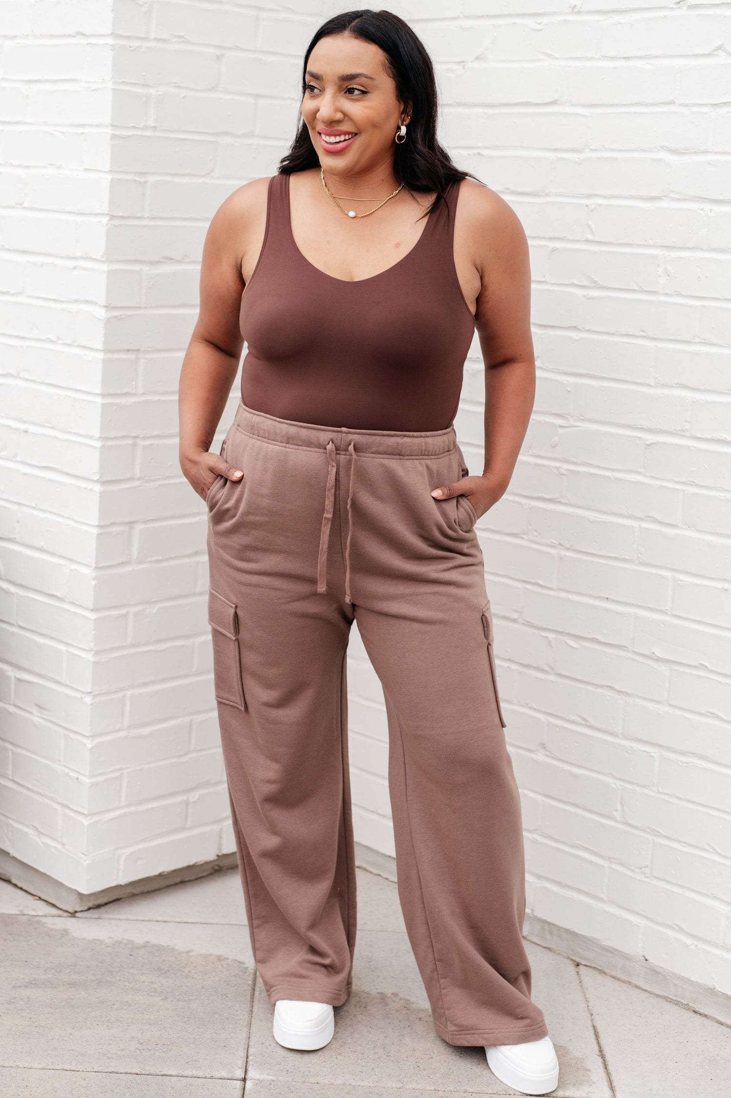 Run, Don't Walk Cargo Sweatpants in Smokey Brown Womens Athleisure   