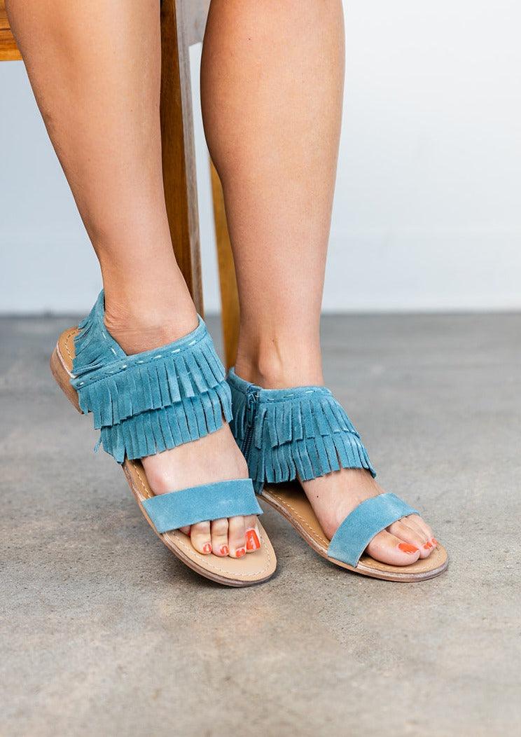 Fringe Star Sandal in Teal - Three Mad Hatters Mercantile 