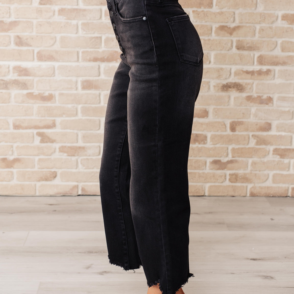 Ryan High Rise Button Fly Wide Leg Crop Jeans - Three Mad Hatters Mercantile 