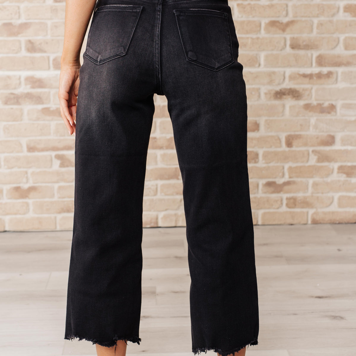 Ryan High Rise Button Fly Wide Leg Crop Jeans - Three Mad Hatters Mercantile 