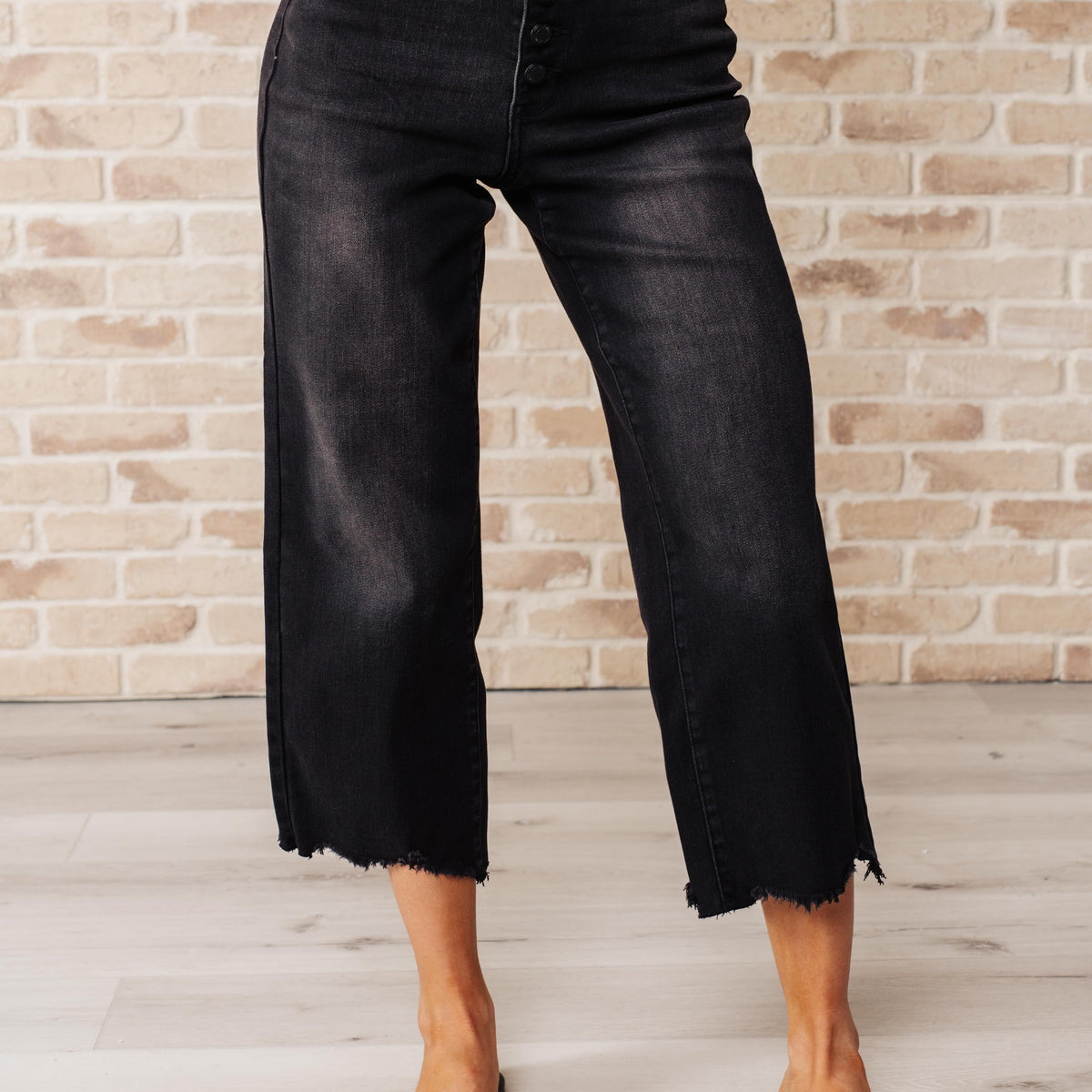 Ryan High Rise Button Fly Wide Leg Crop Jeans - Three Mad Hatters Mercantile 