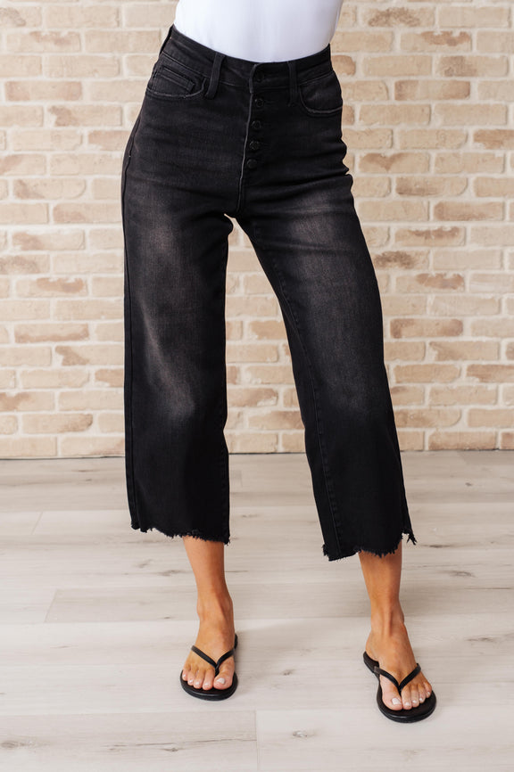 Ryan High Rise Button Fly Wide Leg Crop Jeans Womens Cropped Jeans   