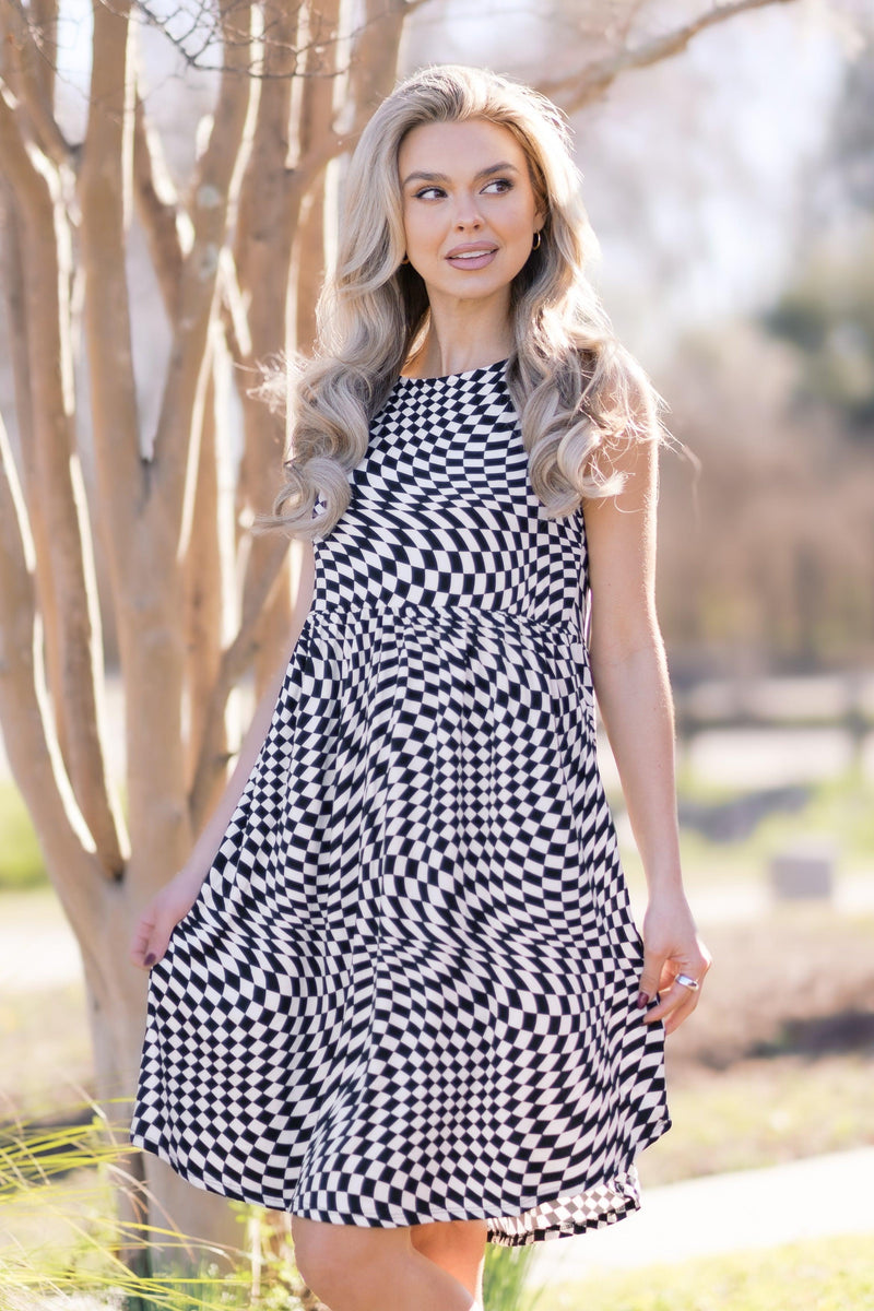 Checkmate Sleeveless Dress - Three Mad Hatters Mercantile 