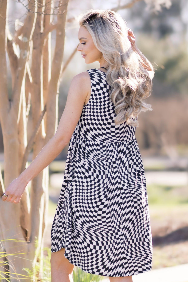 Checkmate Sleeveless Dress - Three Mad Hatters Mercantile 