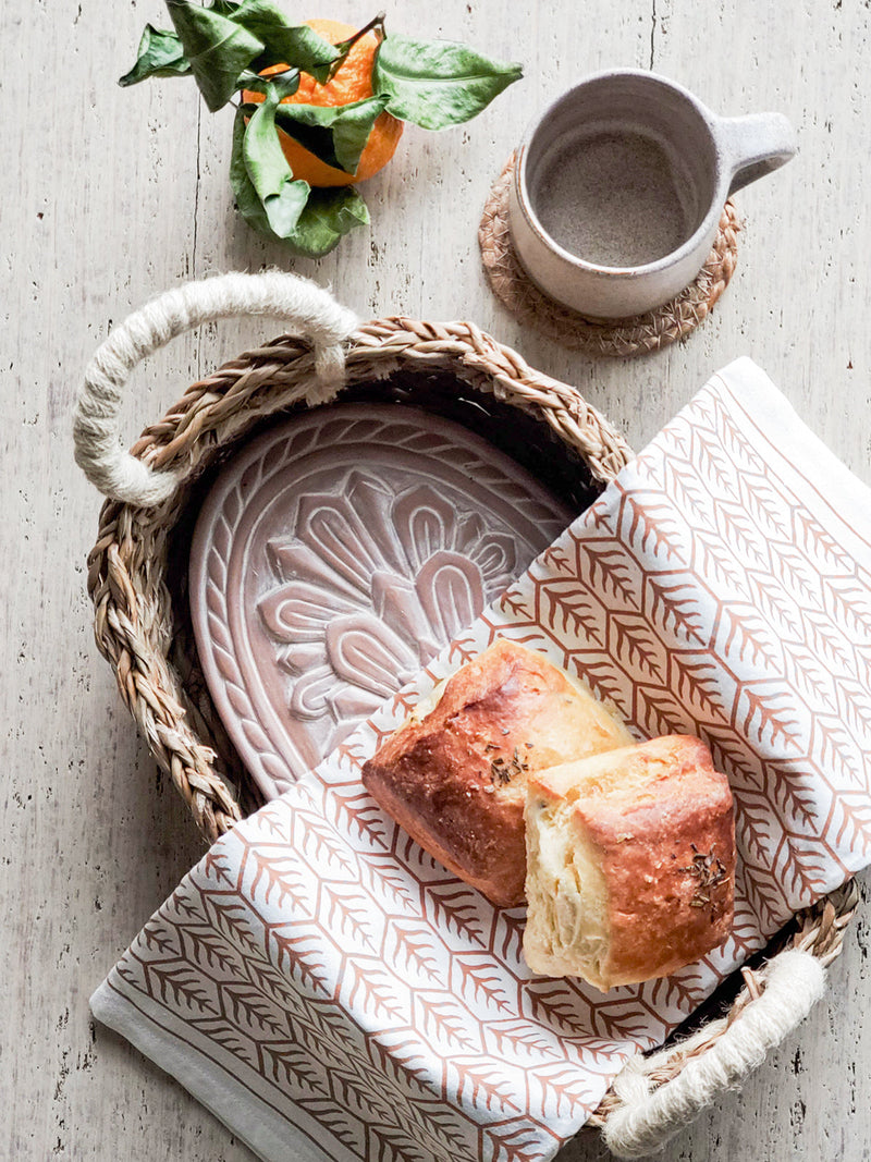 Bread Warmer & Basket Gift Set with Tea Towel - Flower Oval Bread Warmer & Basket, Tea Towel Set   