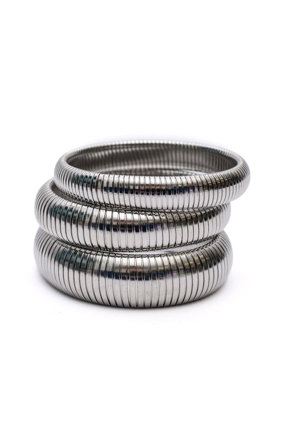 Sassy but Classy Ribbed Bangles in Silver Set of 3 Accessories