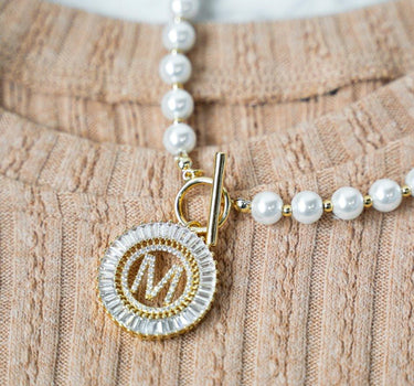 Pearl Chain Radiant Initial Necklace PREORDER - Wholesale The Sis Kiss 