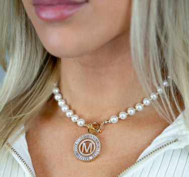 Pearl Chain Radiant Initial Necklace PREORDER - Wholesale The Sis Kiss 