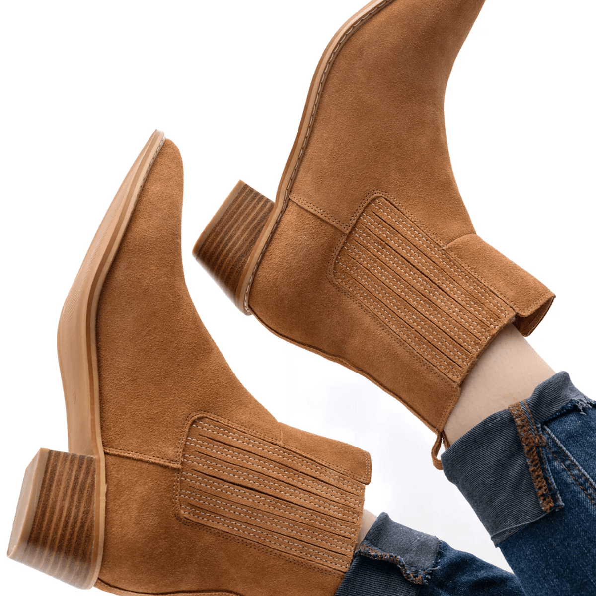 Leonor Suede Ankle Boot in Tan - Three Mad Hatters Mercantile 