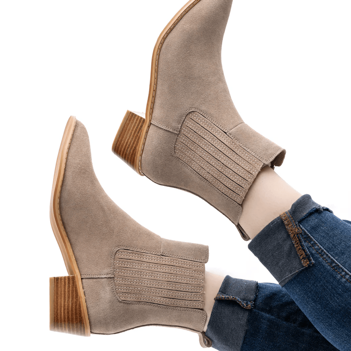 Leonor Suede Ankle Boot in Taupe - Three Mad Hatters Mercantile 