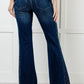 Shannon Mid Rise Rhinestone Detail Flare Jeans Womens