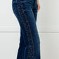 Shannon Mid Rise Rhinestone Detail Flare Jeans Womens