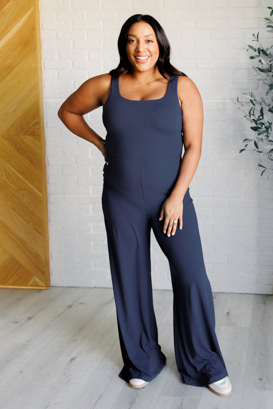 Shavasana Everyday Wide Leg Jumpsuit in Navy Jumpsuits & Rompers   