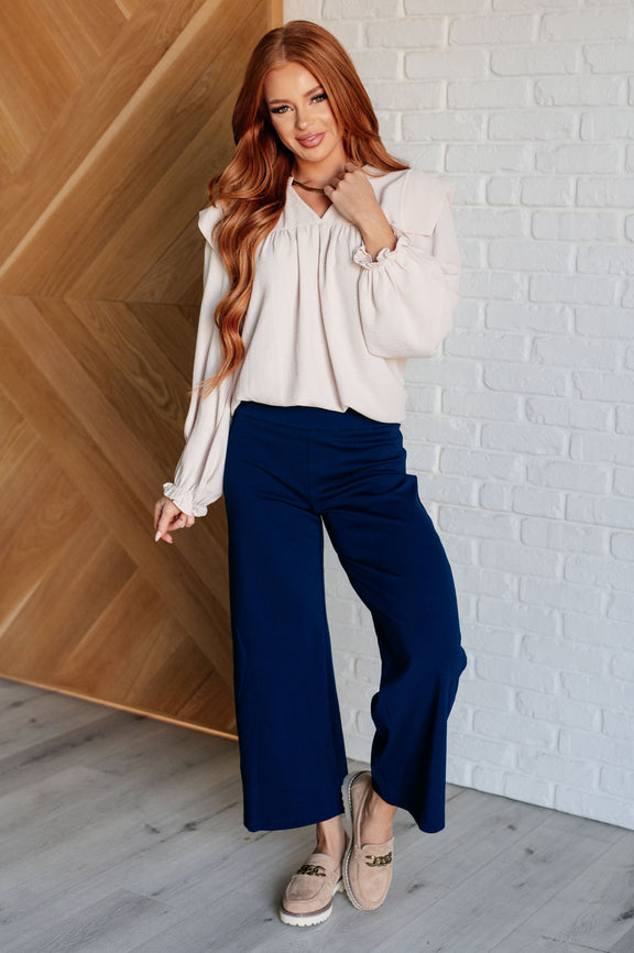 Magic Wide Leg Crop Pants in Navy Bottoms   