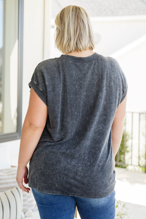 She's Alright Mineral Wash Sleeveless Henley Tops   