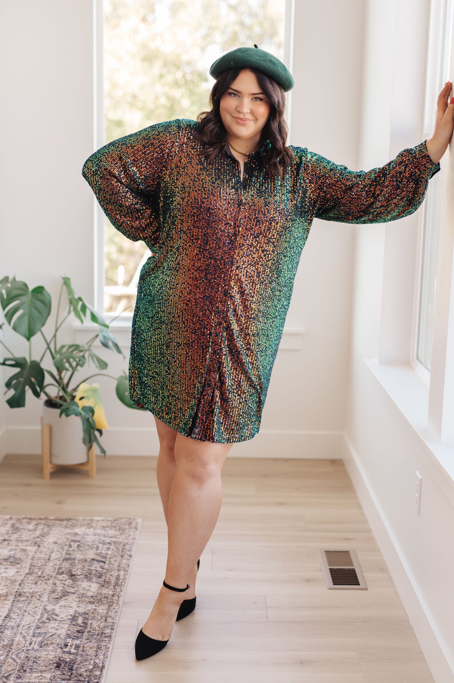 Shimmering Splendor Sequin Shirt Dress Dresses   