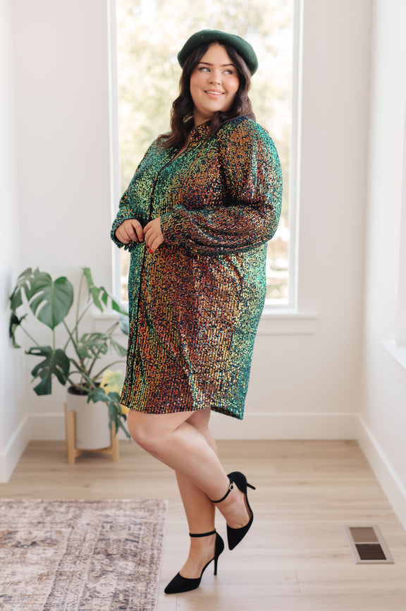 Shimmering Splendor Sequin Shirt Dress Dresses   