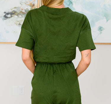Short Sleeve V-Neck Romper in Army Green