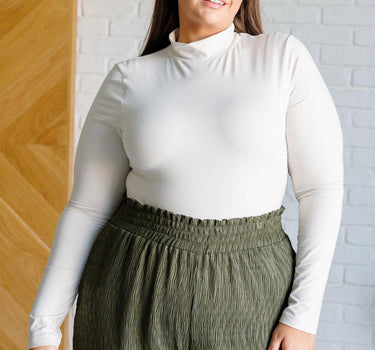 Simple Situation Mock Neck Bodysuit in White Pearl