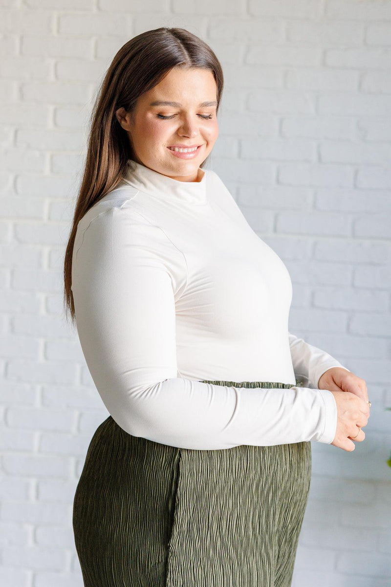 Simple Situation Mock Neck Bodysuit in White Pearl - Three Mad Hatters Mercantile 