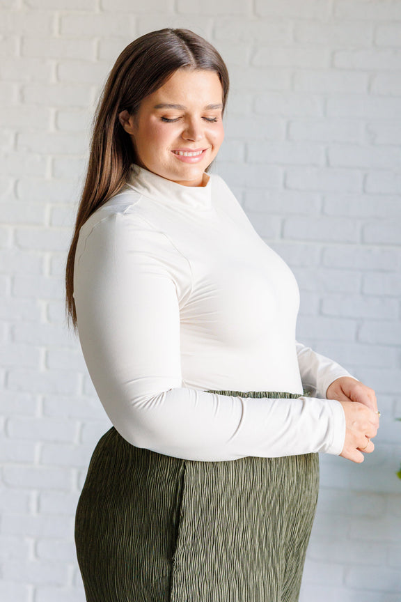 Simple Situation Mock Neck Bodysuit in White Pearl Bodysuits   