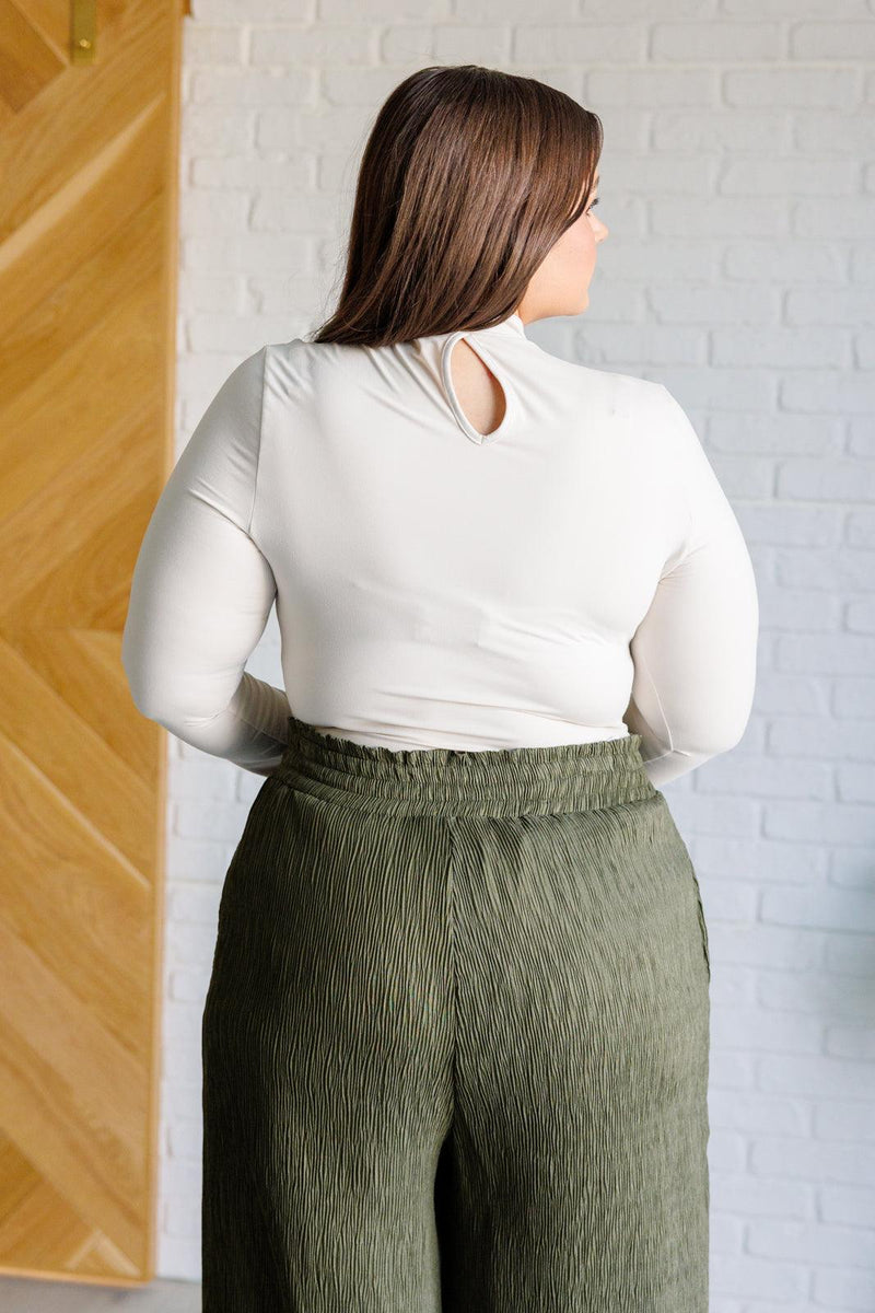Simple Situation Mock Neck Bodysuit in White Pearl - Three Mad Hatters Mercantile 