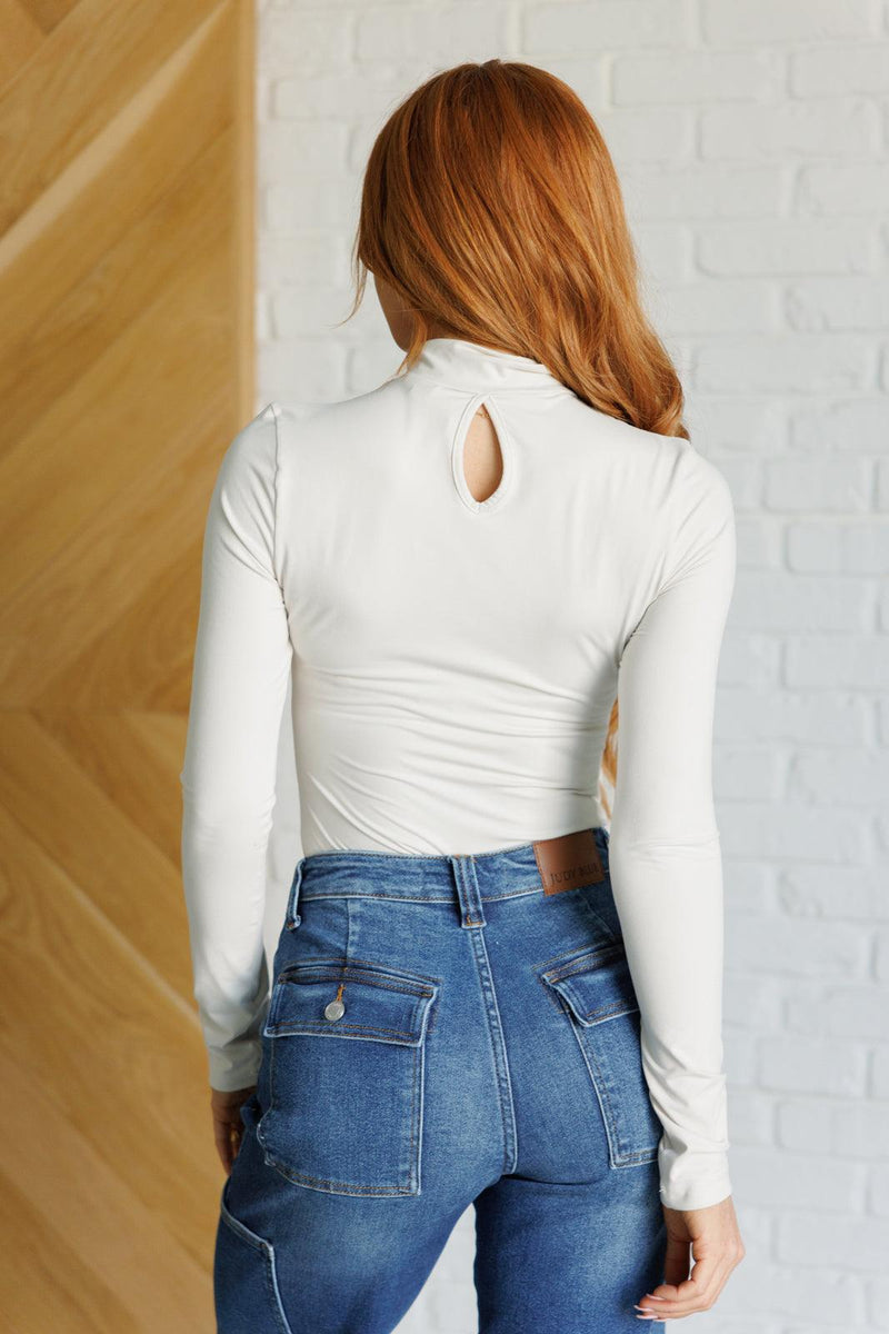 Simple Situation Mock Neck Bodysuit in White Pearl - Three Mad Hatters Mercantile 
