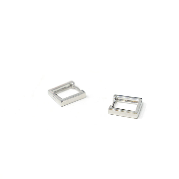 Square Huggies Earrings Silver  