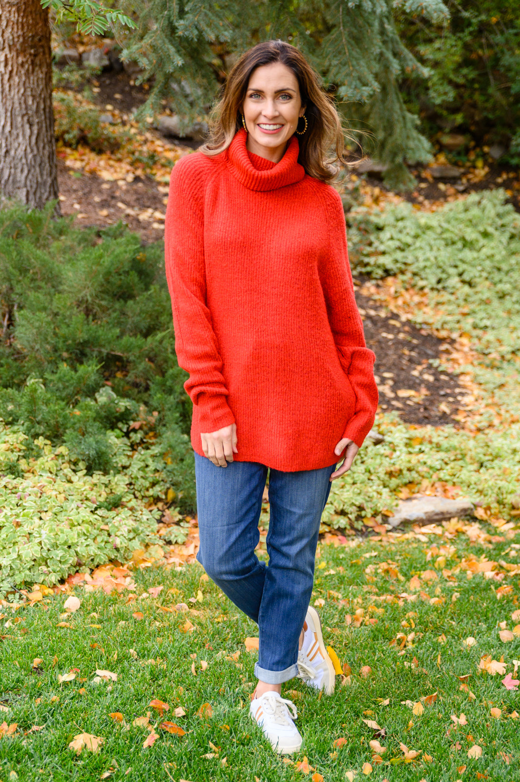 Steady Pace Roll Neck Sweater In Red Womens