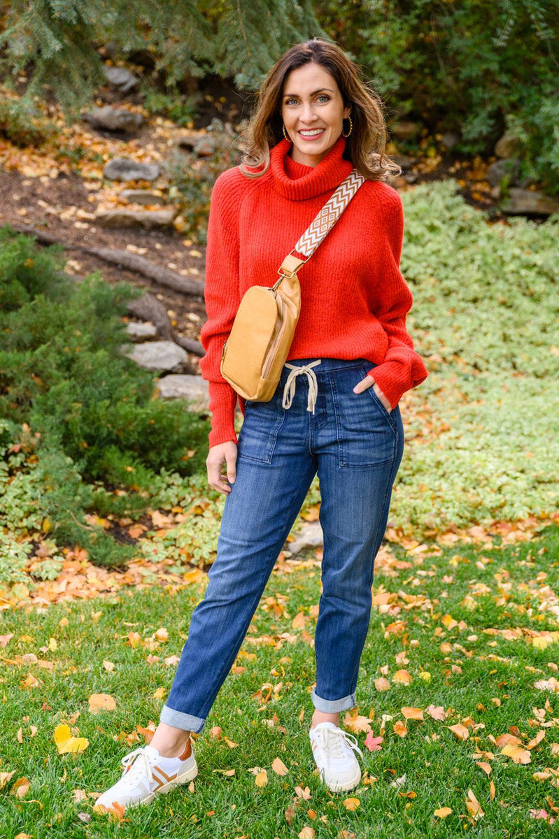 Steady Pace Roll Neck Sweater In Red - Three Mad Hatters Mercantile 