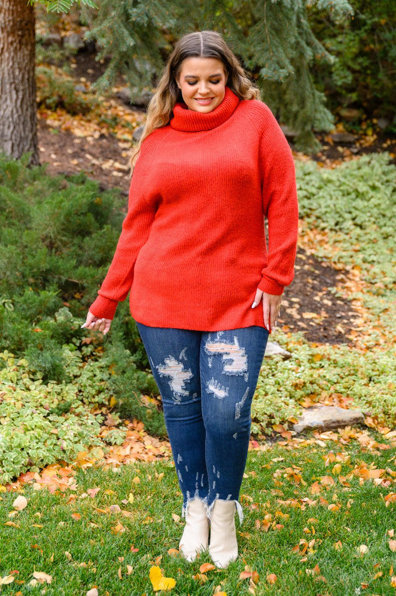 Steady Pace Roll Neck Sweater In Red - Three Mad Hatters Mercantile 