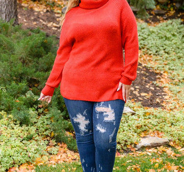 Steady Pace Roll Neck Sweater In Red